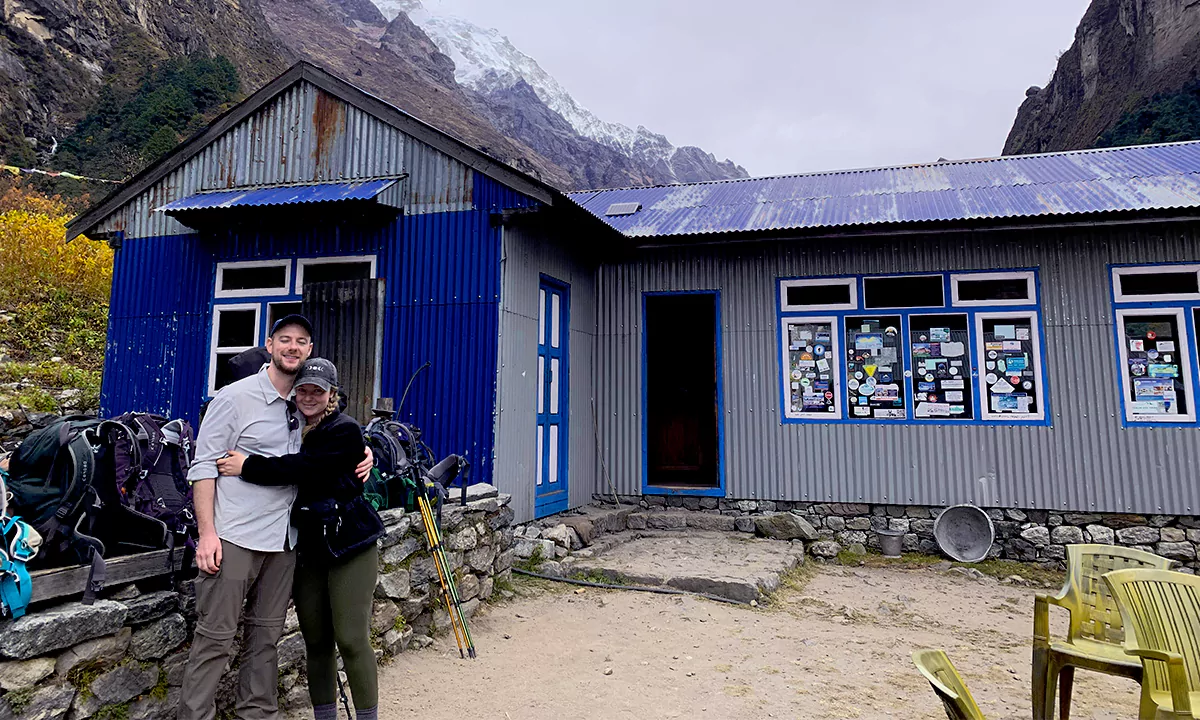 Langtang Valley Trek tea houses example with mountains in the background