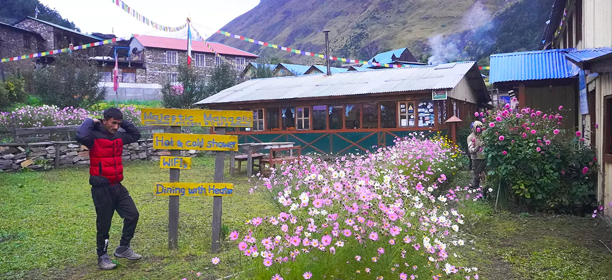 View of a lodge from Manaslu Circuit Trek.