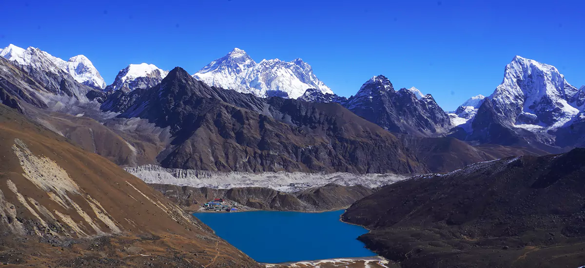 View of Gokyo lake and Mt. Everest from Everest Three Passes Trek