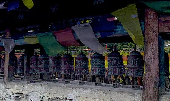 Prayers wheels on the Naru Phu Yoga Trek