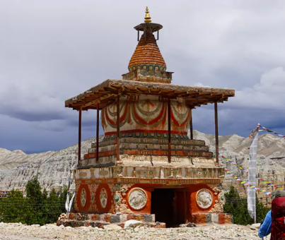 Chorten Gate in Tsarang Village welcomes trekkers during the Upper Mustang Trek.