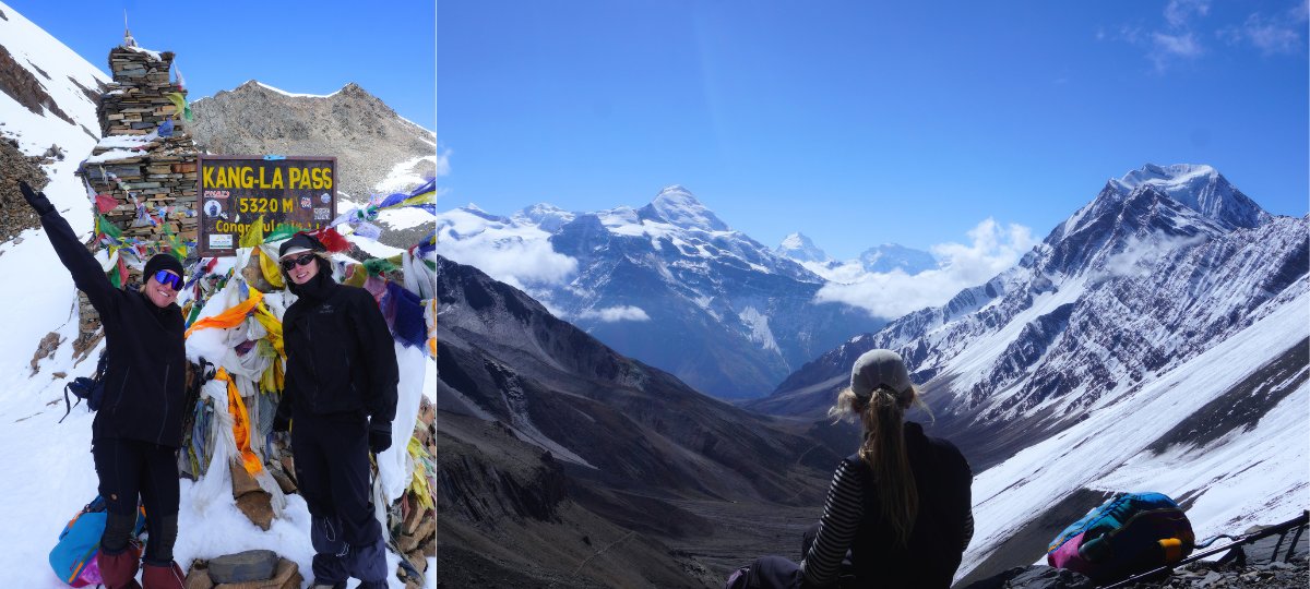 Kang La pass at 5,320 m and the view from the top of Kang La